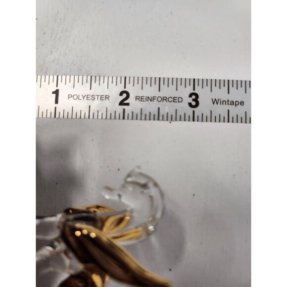 Vintage Crystal Glass Clear Gold Pegasusus Figurine Miniature Wood Pedestal - Picture 9 of 9